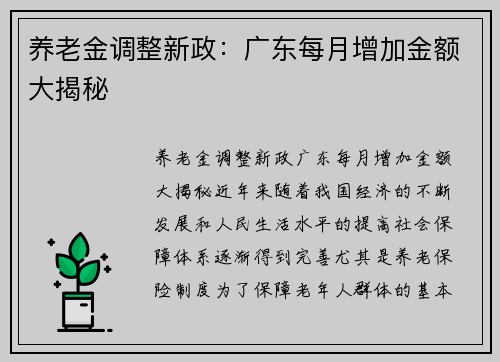 养老金调整新政：广东每月增加金额大揭秘