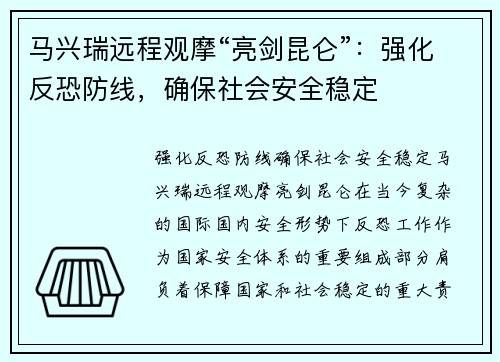 马兴瑞远程观摩“亮剑昆仑”：强化反恐防线，确保社会安全稳定